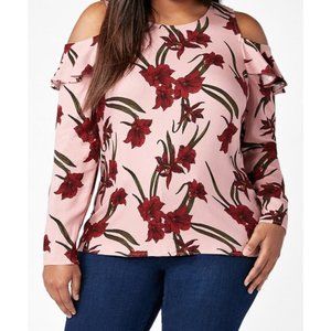 JustFab Bridal Rose Ruffle Cold-Shoulder Blouse
